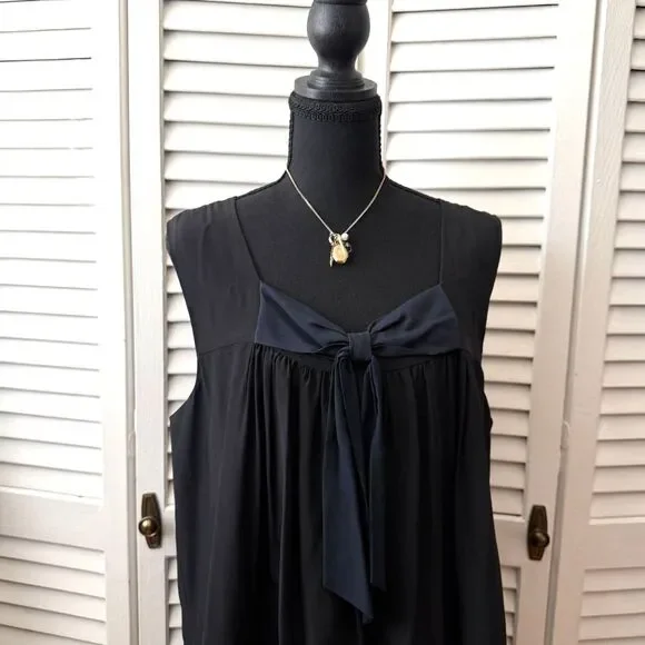 Black 100% Silk Whimsigoth Coquette Babydoll Slip Dress with Bow Size XL - Picture 3 of 6